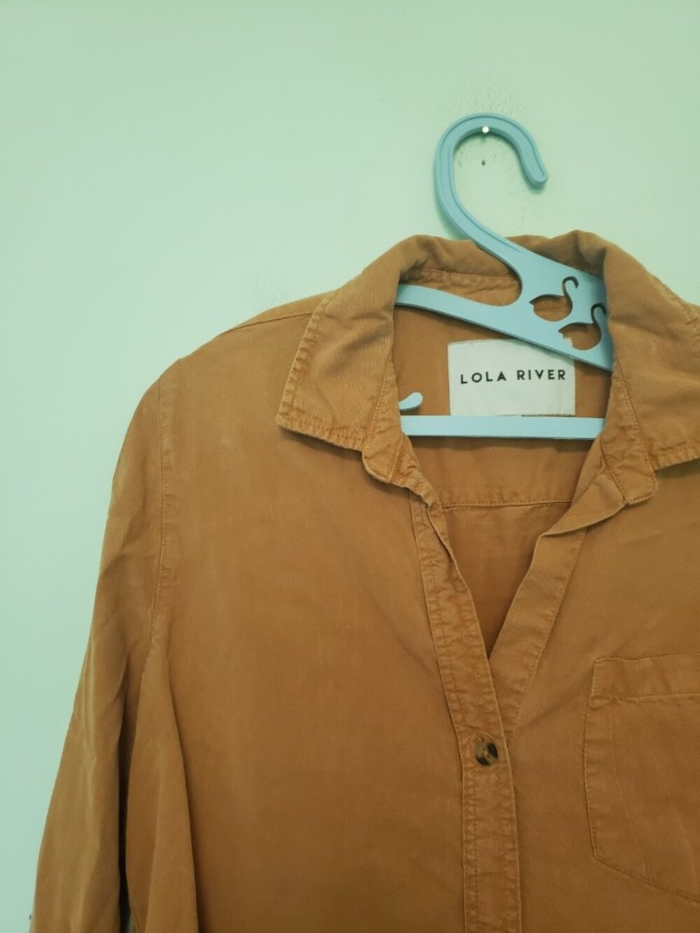Lola River Womens S Button Up Shirt Orange Chambray Tencel Lightweight Western - Picture 3 of 5